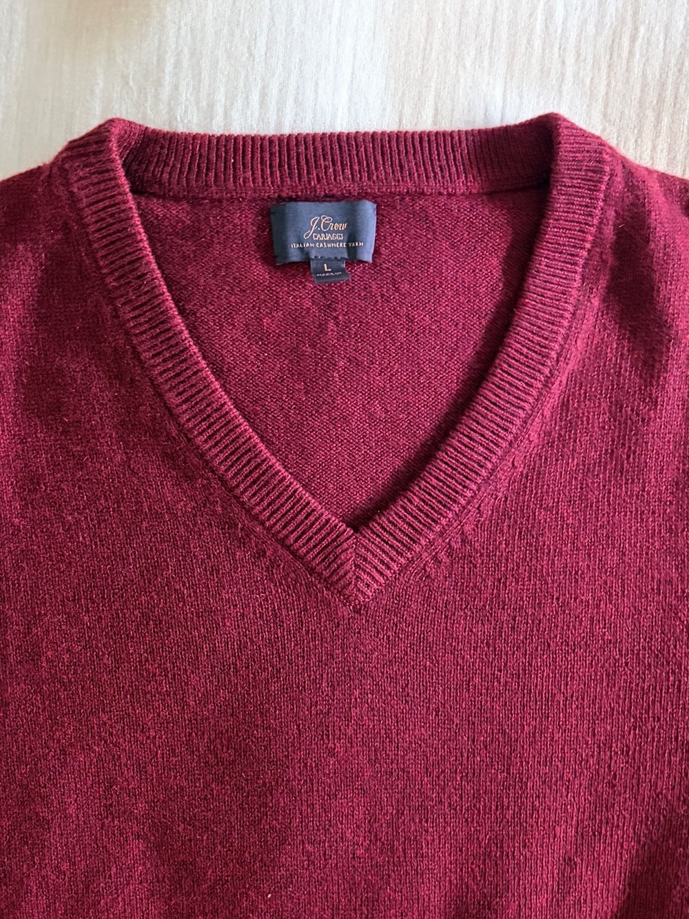 J Crew Large Relaxed Midweight Burgundy V Neck Cashmere Sweater